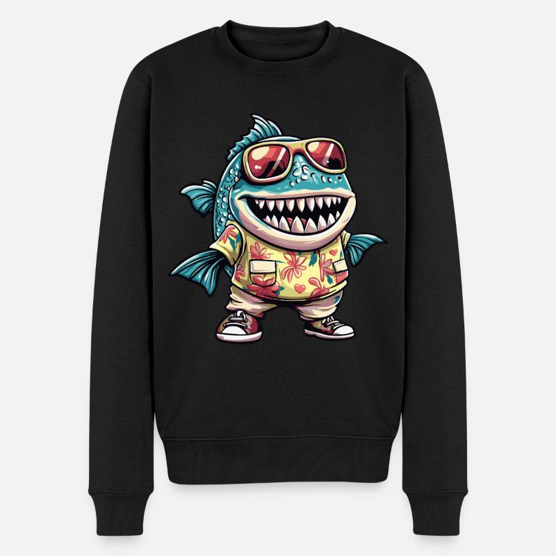 Poisson Piranha Été - Pull Premium bio Homme - noir