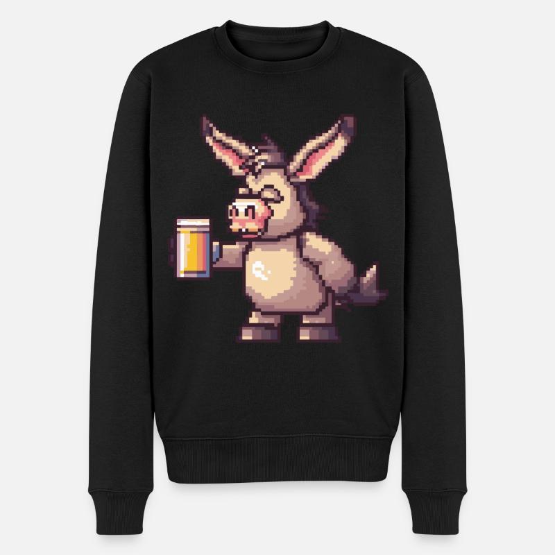 Esel Pixel Bier - Männer Premium Bio Pullover - Schwarz