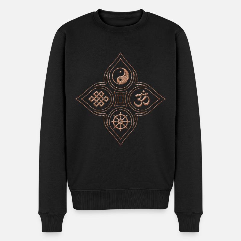 Yin Yang Steinrelief mit Om Dharmachakra Knoten - Männer Premium Bio Pullover - Schwarz