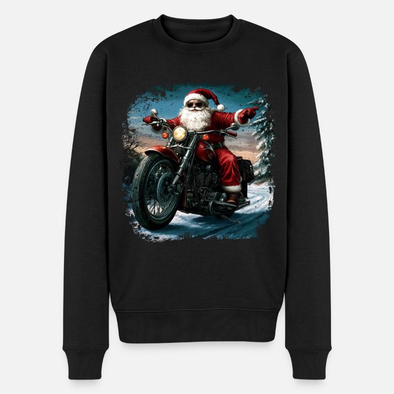 Motorradfahrer Weihnachtsmann - Männer Premium Bio Pullover - Schwarz