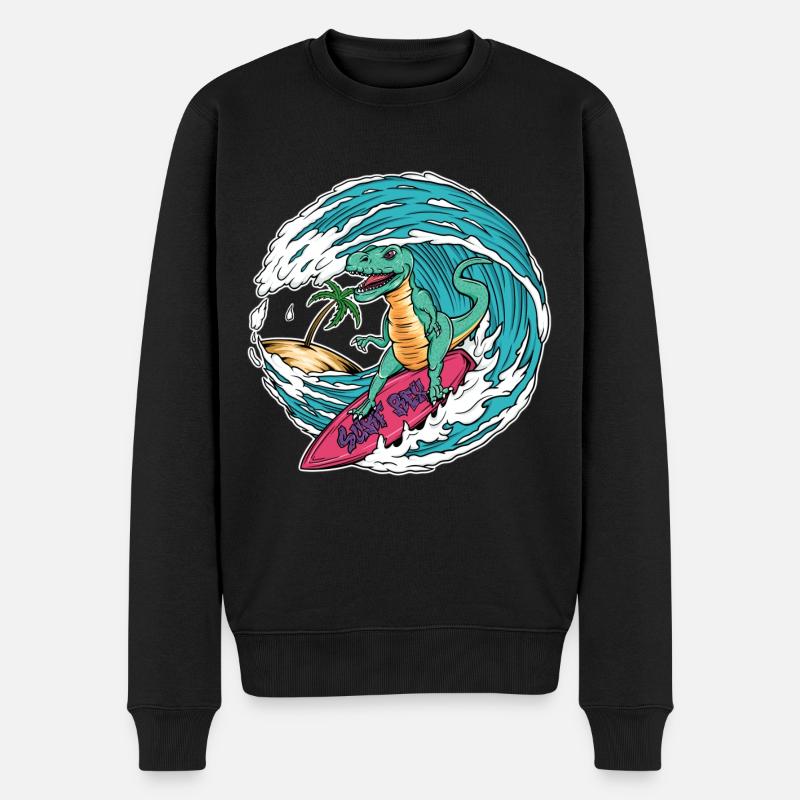 Surfender T-Rex - Männer Premium Bio Pullover - Schwarz