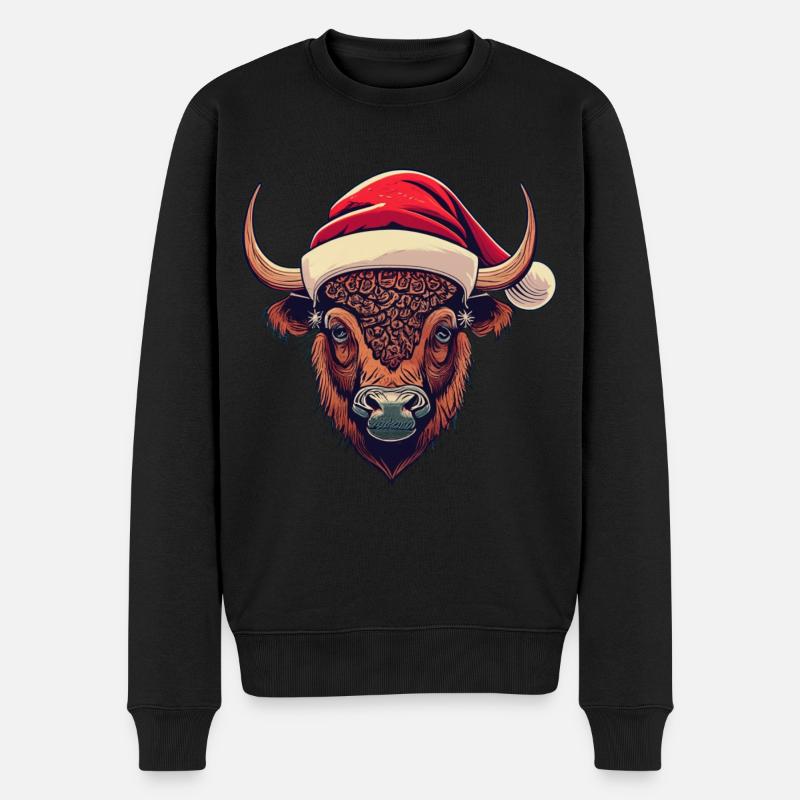 Bison Weihnachten Santa - Männer Premium Bio Pullover - Schwarz