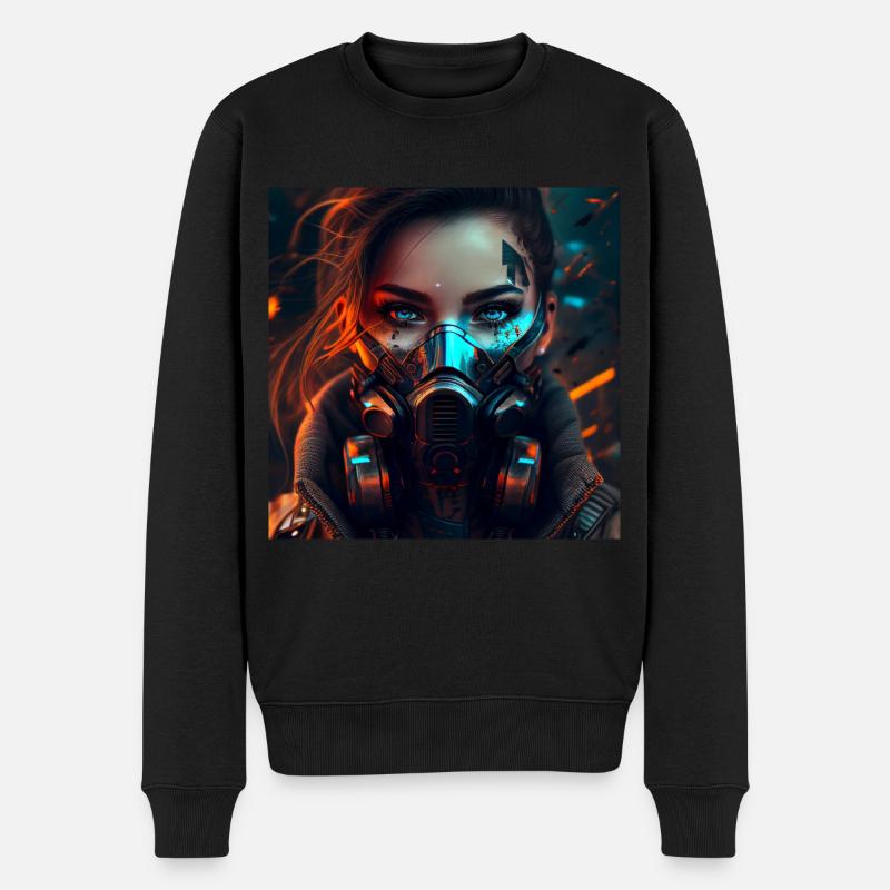 Sci-Fi Frau mit Maske - Männer Premium Bio Pullover - Schwarz