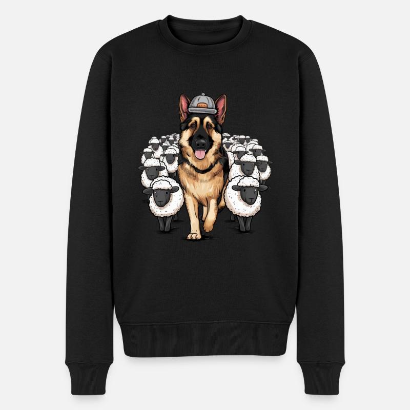 Deutscher Schäferhund mit kleinen Schäfchen - Männer Premium Bio Pullover - Schwarz