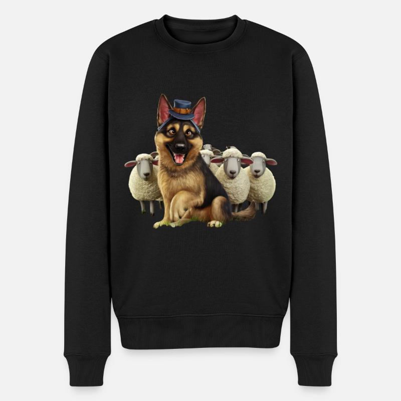 Deutscher Schäferhund mit kleinen Schäfchen - Männer Premium Bio Pullover - Schwarz