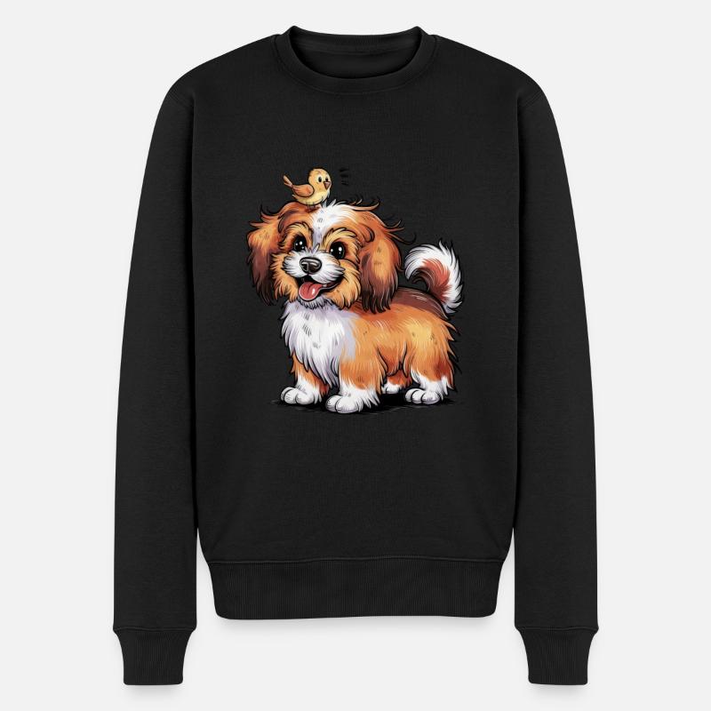 Niedlicher Havanese mit süßem Kanarienvogel - Männer Premium Bio Pullover - Schwarz