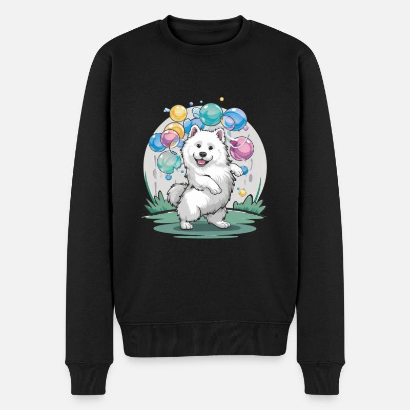 Samojede Hund mit Seifenblasen - Männer Premium Bio Pullover - Schwarz