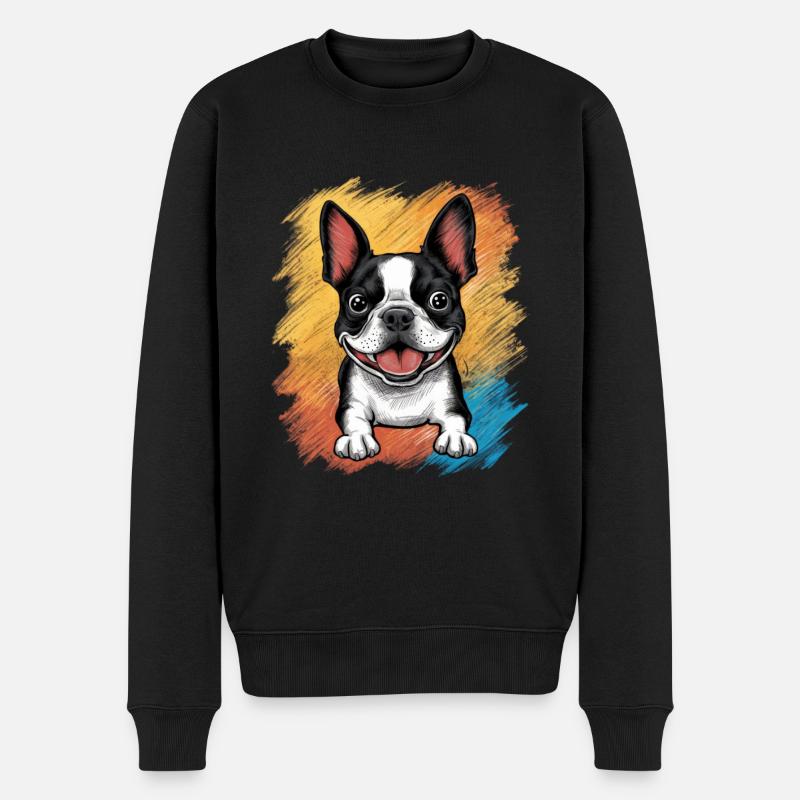 Süßer Cartoon Boston Terrier mit Sonnenbrille - Männer Premium Bio Pullover - Schwarz