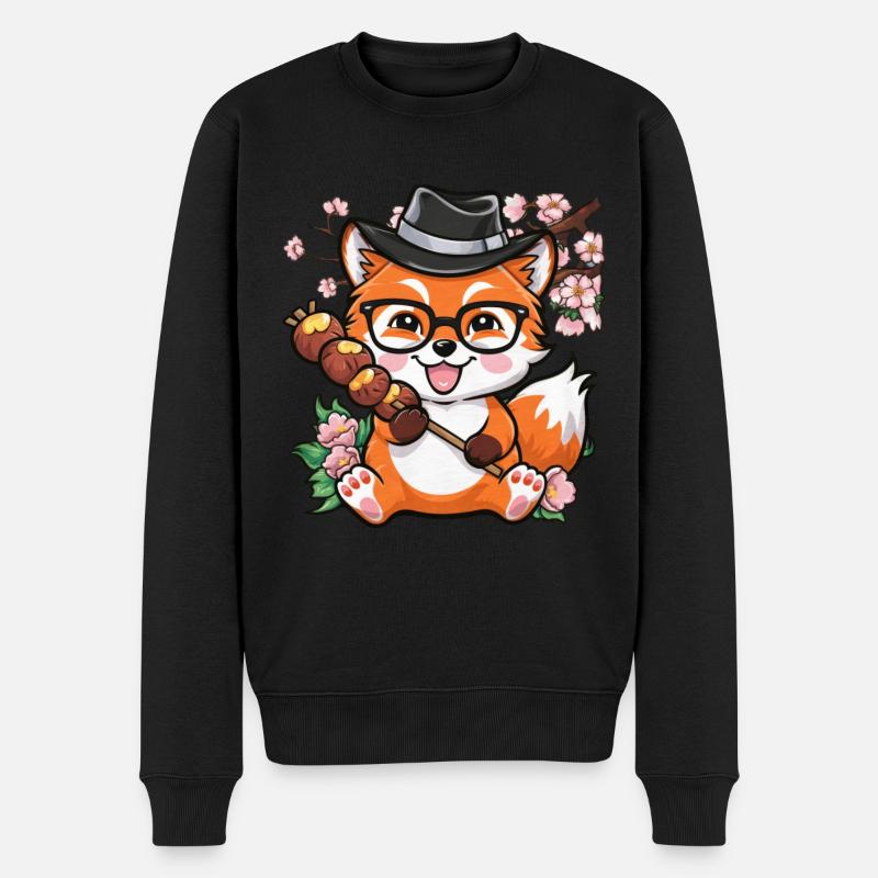 Renard Kawaii avec Hanami Dango - Pull Premium bio Homme - noir