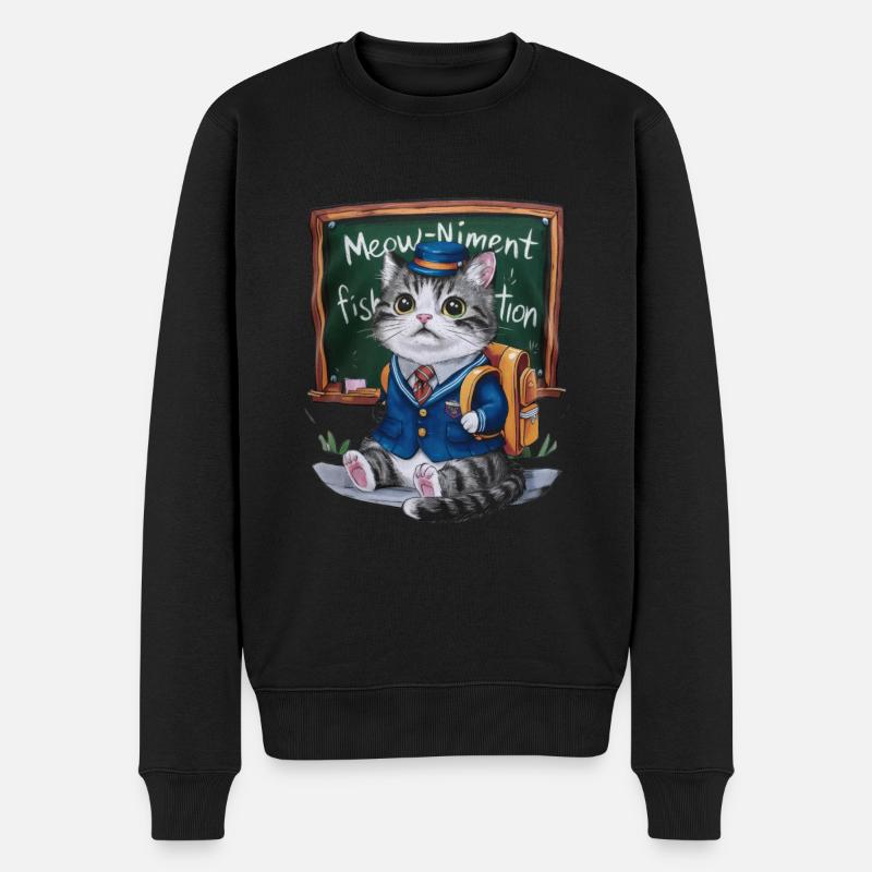 Kawaii Katze trägt tradionelle Schuluniform - Männer Premium Bio Pullover - Schwarz