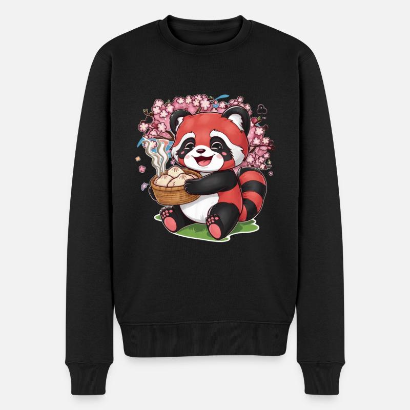 Roter Panda Kawaii mit gefüllten Teigtaschen - Männer Premium Bio Pullover - Schwarz