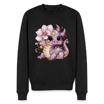Dessin animé Kawaii Dragon avec de belles orchidées - Pull Premium bio Homme - noir - Devant - Nico (187cm)
