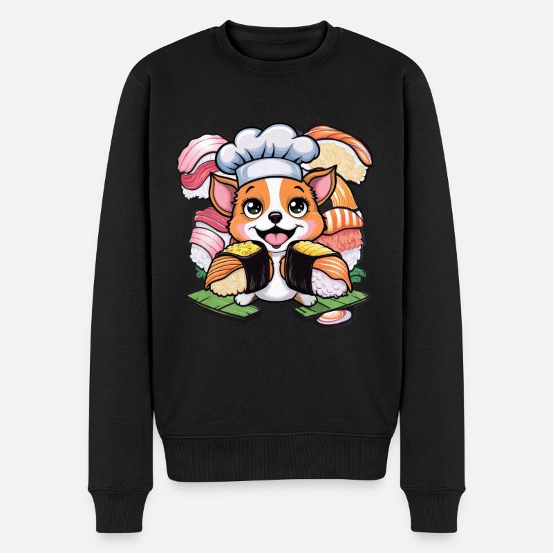 Chien Kawaii mignon avec sushis - Pull Premium bio Homme - noir