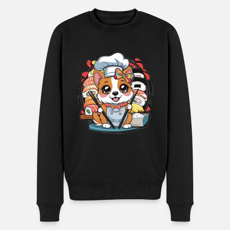 Chien Kawaii mignon avec sushis - Pull Premium bio Homme - noir