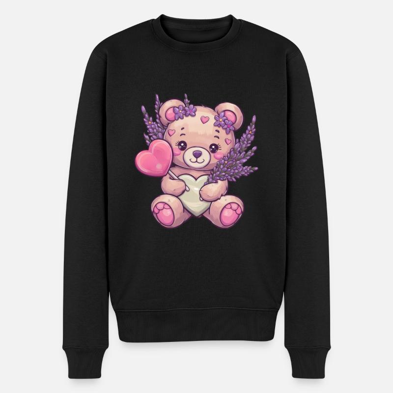Kawaii Teddybär mit Lavel und Lollipop - Männer Premium Bio Pullover - Schwarz