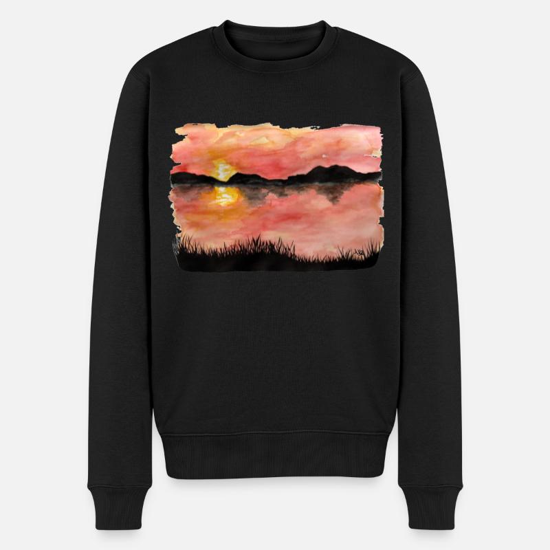 Gemalter Sonnenuntergang Aquarell/Tusche - Männer Premium Bio Pullover - Schwarz