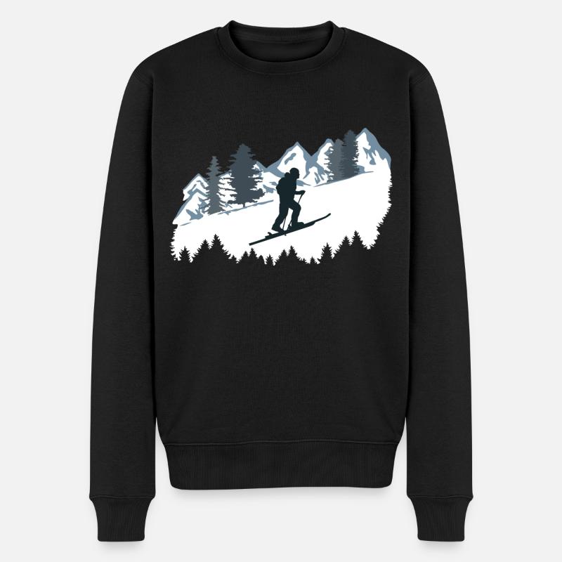 Skitourengeher und Berge, Skitouren - Männer Premium Bio Pullover - Schwarz