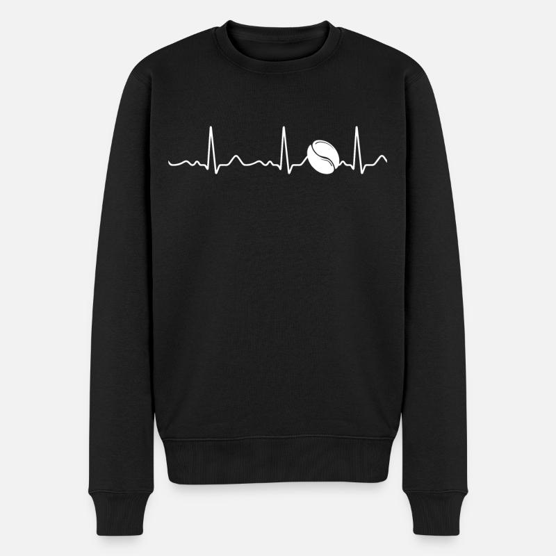 Kaffeebohne - Herzschlag, Puls, Herzlinie, EKG - Männer Premium Bio Pullover - Schwarz