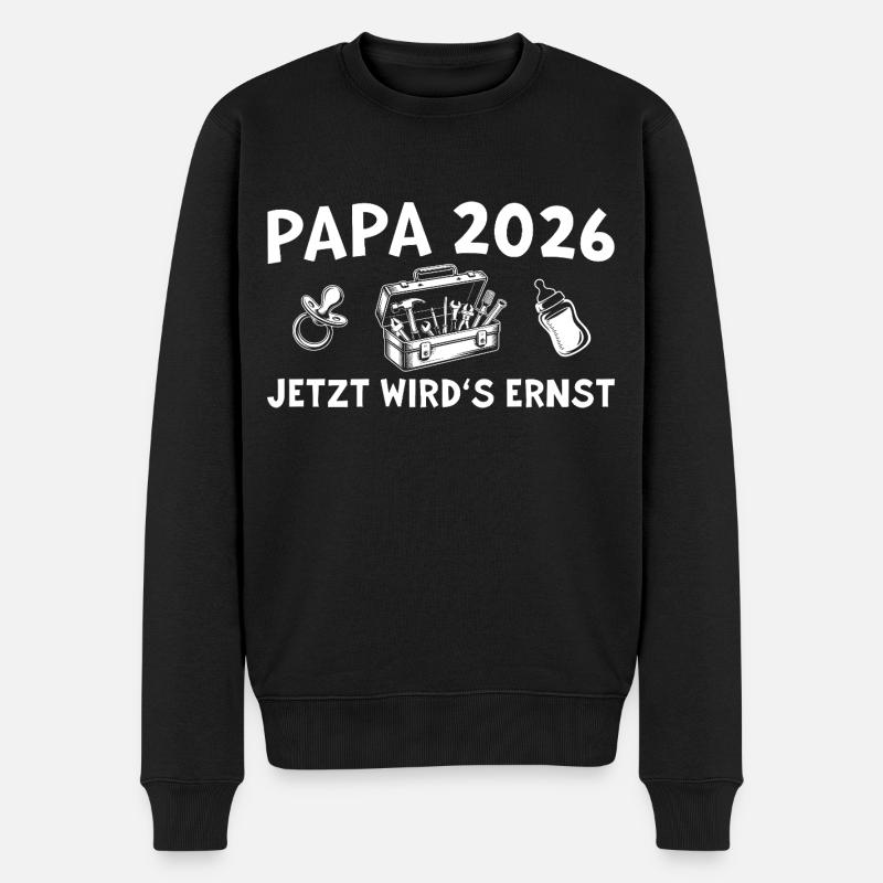 Papa 2026 Schwangerschaft verkünden - Männer Premium Bio Pullover - Schwarz