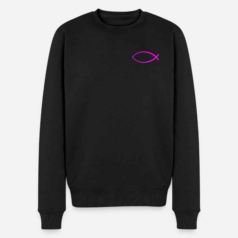 Ichtus fish solid pink - Men's Premium Organic Jumper - black
