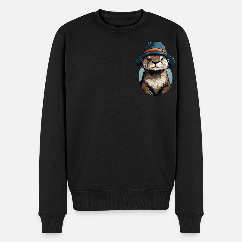 Otter mit Fischerhut - Männer Premium Bio Pullover - Schwarz