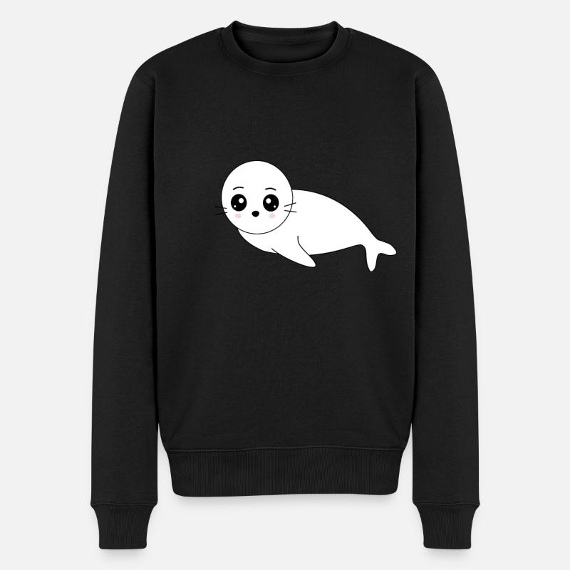 Seehund weiß Seehunde Robbe Robben Tiere - Männer Premium Bio Pullover - Schwarz