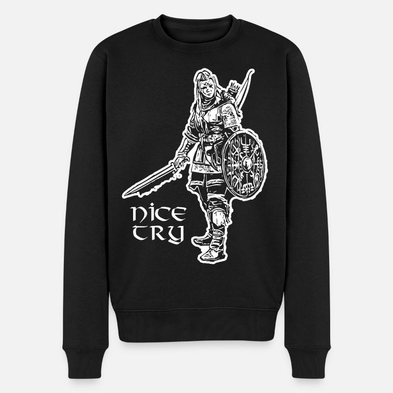 Nice Try Valkyrie - Männer Premium Bio Pullover - Schwarz