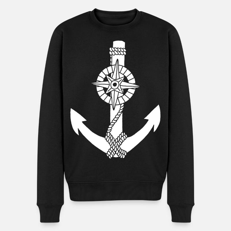 Weißer Ankerkompass - Männer Premium Bio Pullover - Schwarz