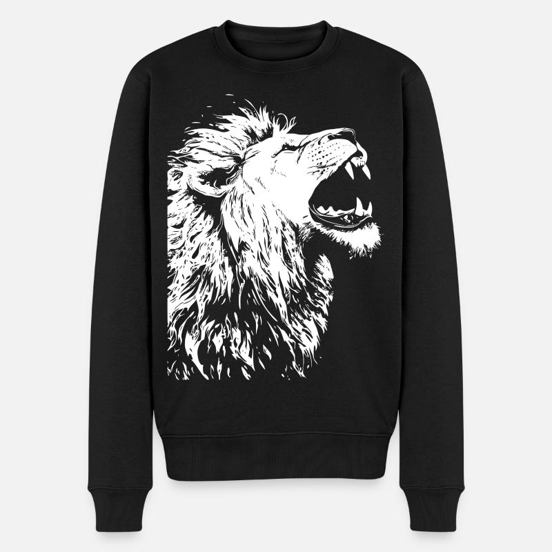 Majestätischer Löwenkopf im schwarzen Weiß - Männer Premium Bio Pullover - Schwarz