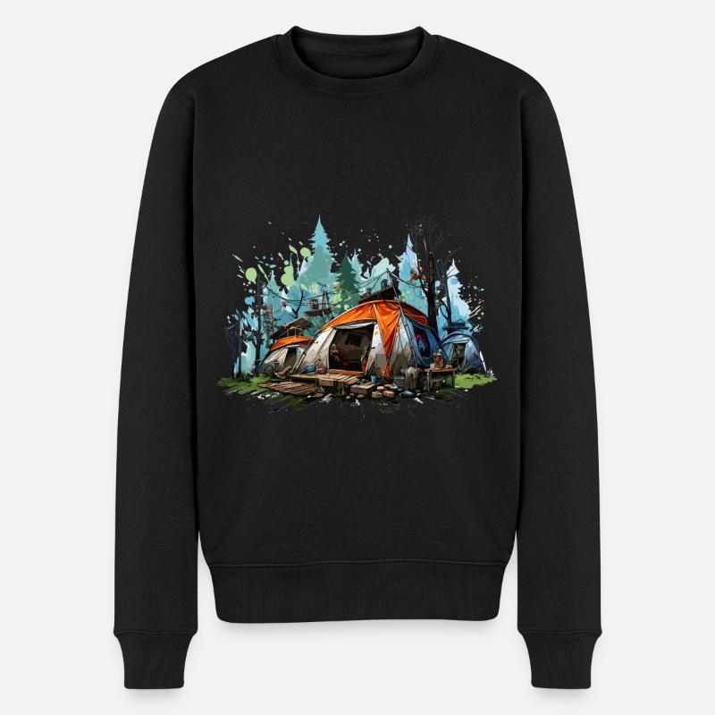 Camping-Atmosphäre. Ein Retro-Abenteuer. - Männer Premium Bio Pullover - Schwarz