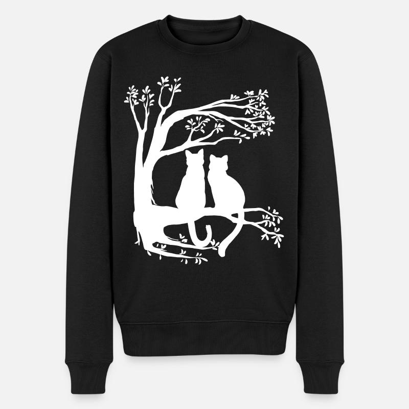 Verliebte Katzen auf Baum - Männer Premium Bio Pullover - Schwarz