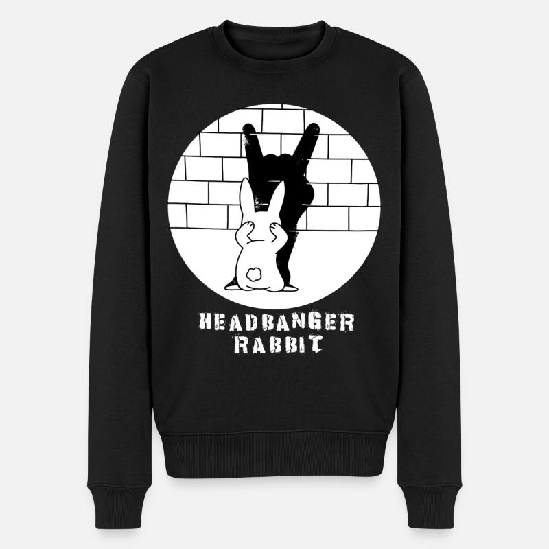 Headbanger Rabbit, Hase, Rock Hand, Metal Musik - Männer Premium Bio Pullover - Schwarz