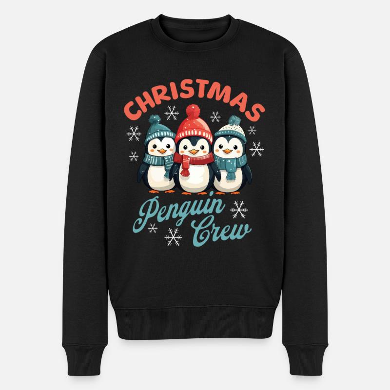Weihnachten Pinguine Schal Mütze Xmas Süß Niedlich - Männer Premium Bio Pullover - Schwarz