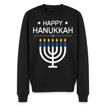 Chemise de Hanoukka heureux | Fête des lumières de la Menorah 2024 - Pull Premium bio Homme - noir - Devant - Nico (187cm)