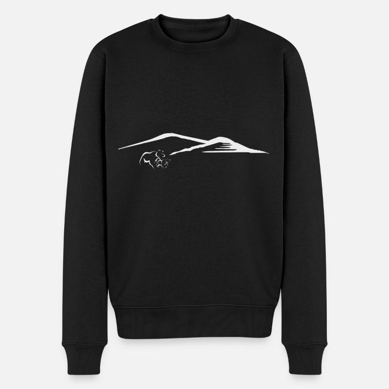 Mère ours avec enfant et montagnes - Pull Premium bio Homme - noir
