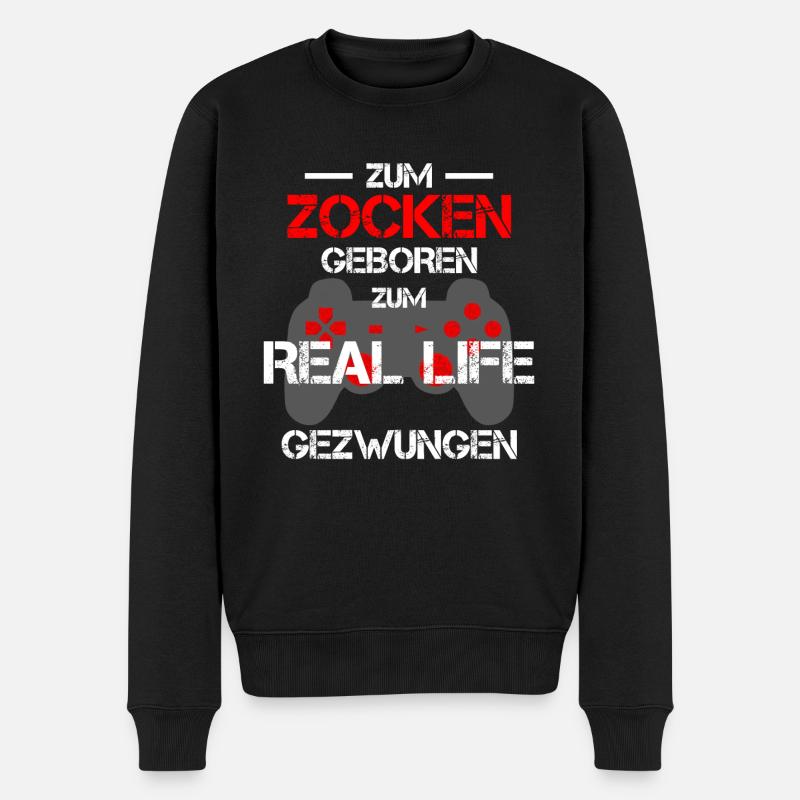 Zum Zocken geboren Spruch Gamer - Männer Premium Bio Pullover - Schwarz