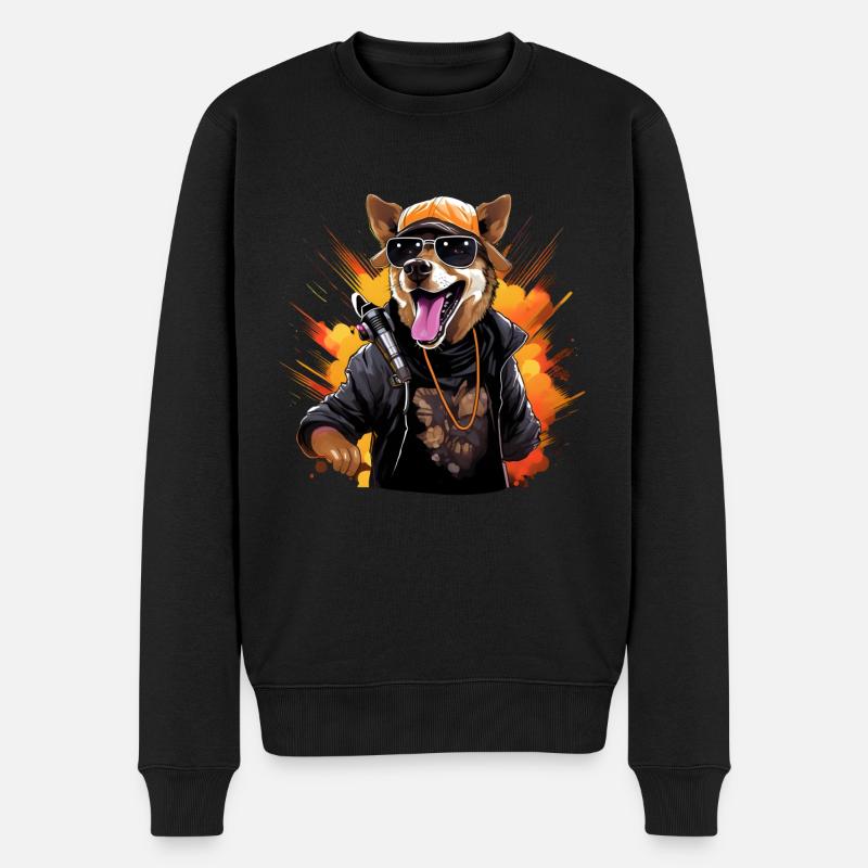Cooler Hund Sonnenbrille Lederjacke Musik - Männer Premium Bio Pullover - Schwarz