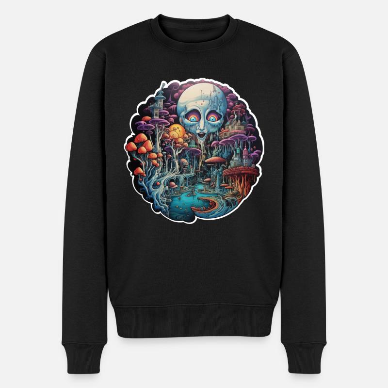 Alien im Pilzland - Männer Premium Bio Pullover - Schwarz