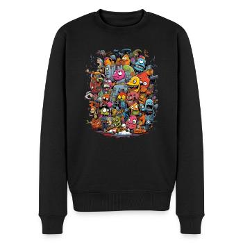 Figuren Cartoon Gebäude Bunt Monster Gemüse - Männer Premium Bio Pullover - Schwarz - Vorne - Nico (187cm)