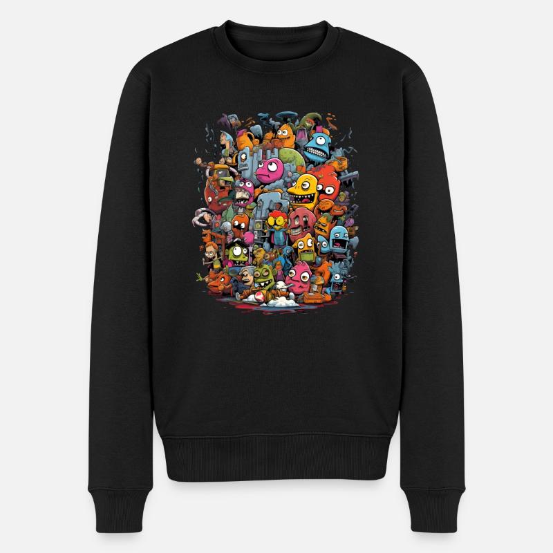 Figuren Cartoon Gebäude Bunt Monster Gemüse - Männer Premium Bio Pullover - Schwarz