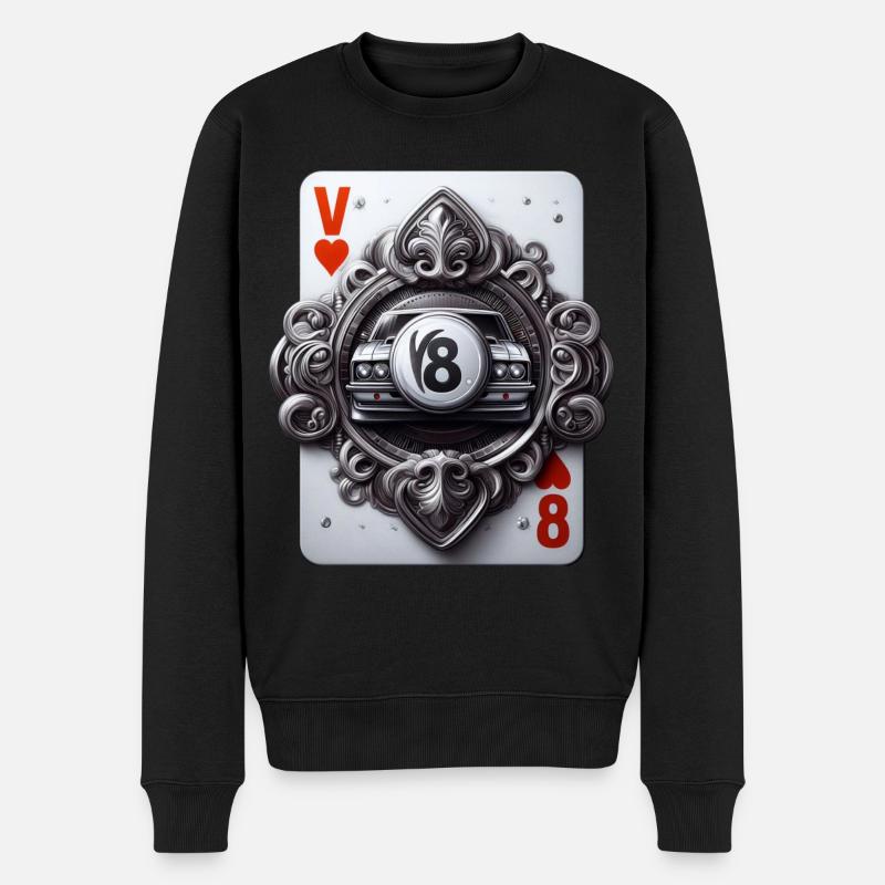 V8 - Männer Premium Bio Pullover - Schwarz