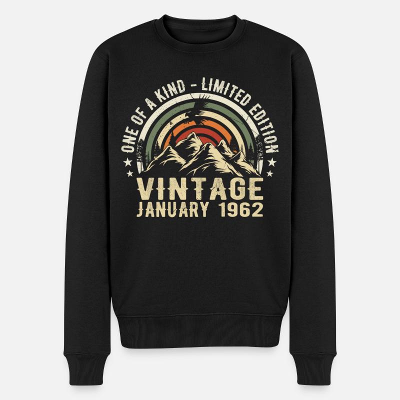 Januar 1962 Geburtstagsgeschenk - Original 63 Jahre - Männer Premium Bio Pullover - Schwarz