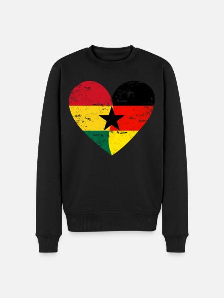 Ghana Deutschland Flaggenherz - Männer Premium Bio Pullover - Schwarz
