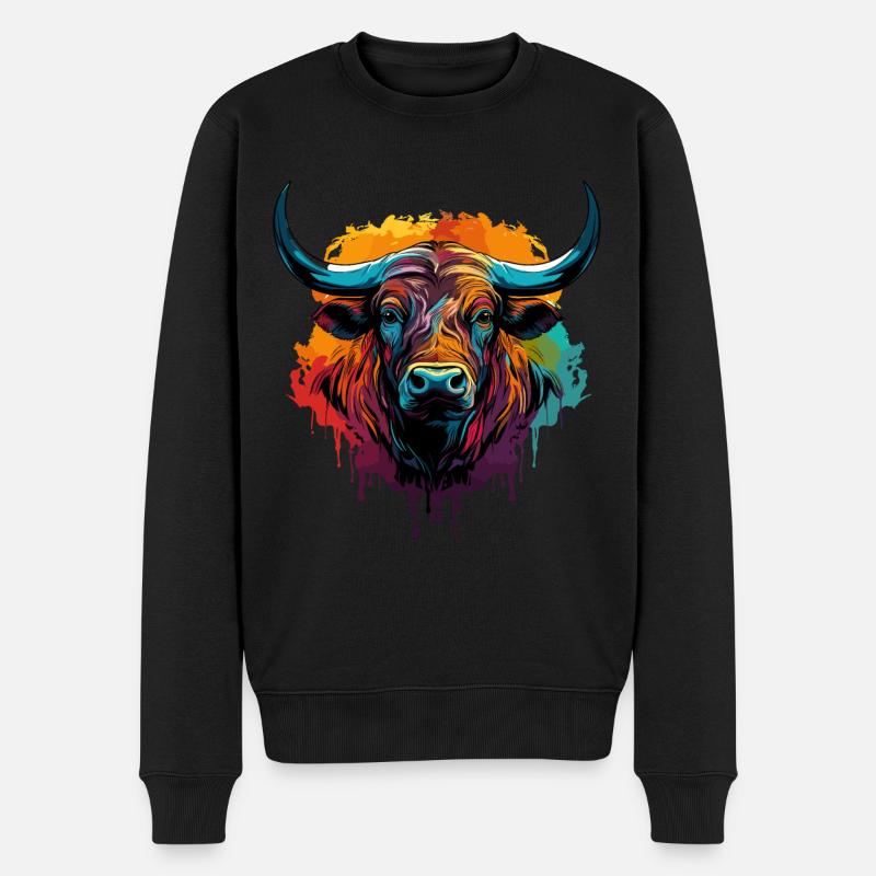 Bunter Büffel Wasserbüffel - Männer Premium Bio Pullover - Schwarz