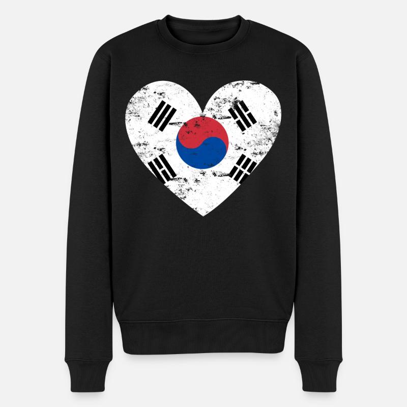 South Korea Flaggenherz - Männer Premium Bio Pullover - Schwarz