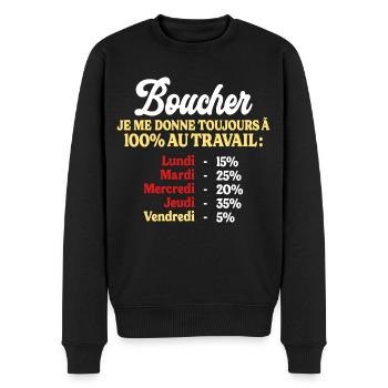 100% Au Travail Citation Drôle Boucher - Pull Premium bio Homme - noir - Devant - Nico (187cm)