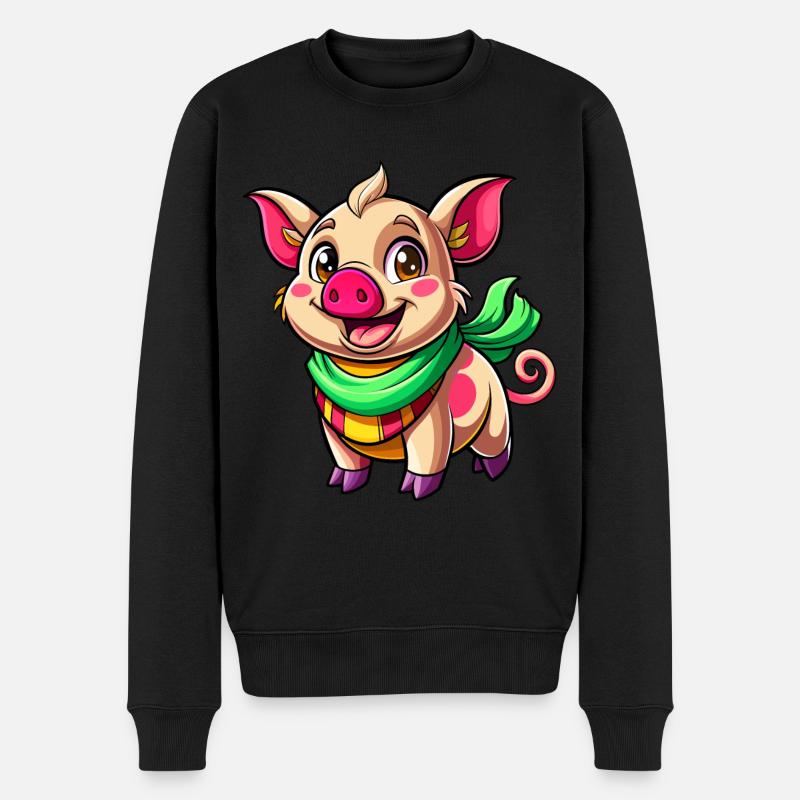 Fröhliches Schweinchen - Männer Premium Bio Pullover - Schwarz