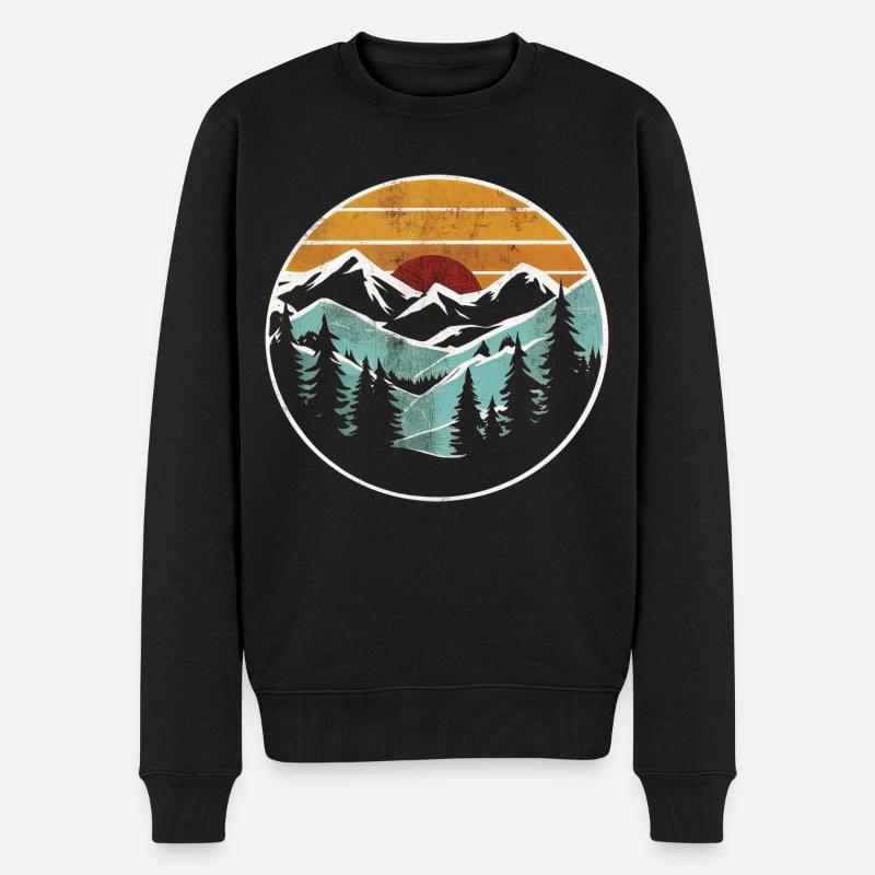 Berggrafik Retro Natur Wald - Männer Premium Bio Pullover - Schwarz