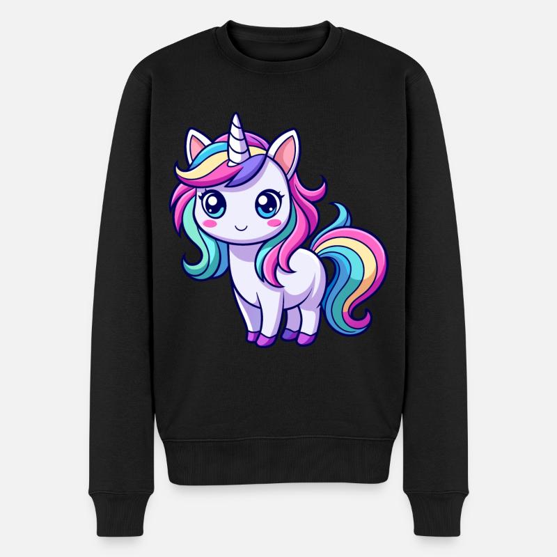 Süßes Regenbogen-Einhorn - Männer Premium Bio Pullover - Schwarz