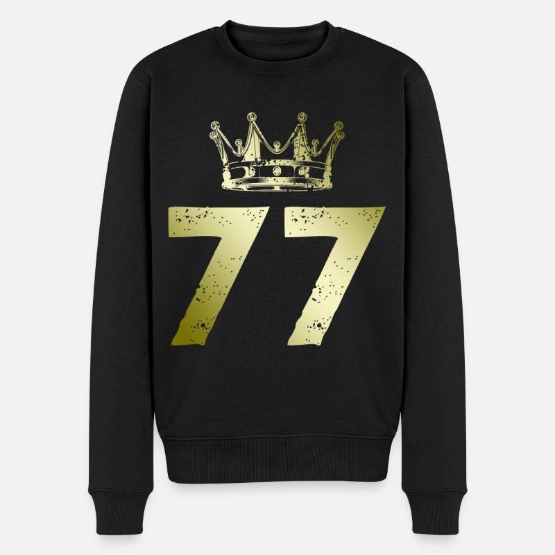 77 Zahl Krone - Männer Premium Bio Pullover - Schwarz